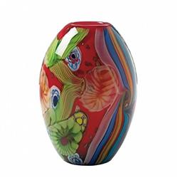 10018102 Red Freeform Floral Art Glass Vase