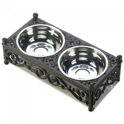 10018285 Cast Iron Filigree Stand With Pet Food Bowls