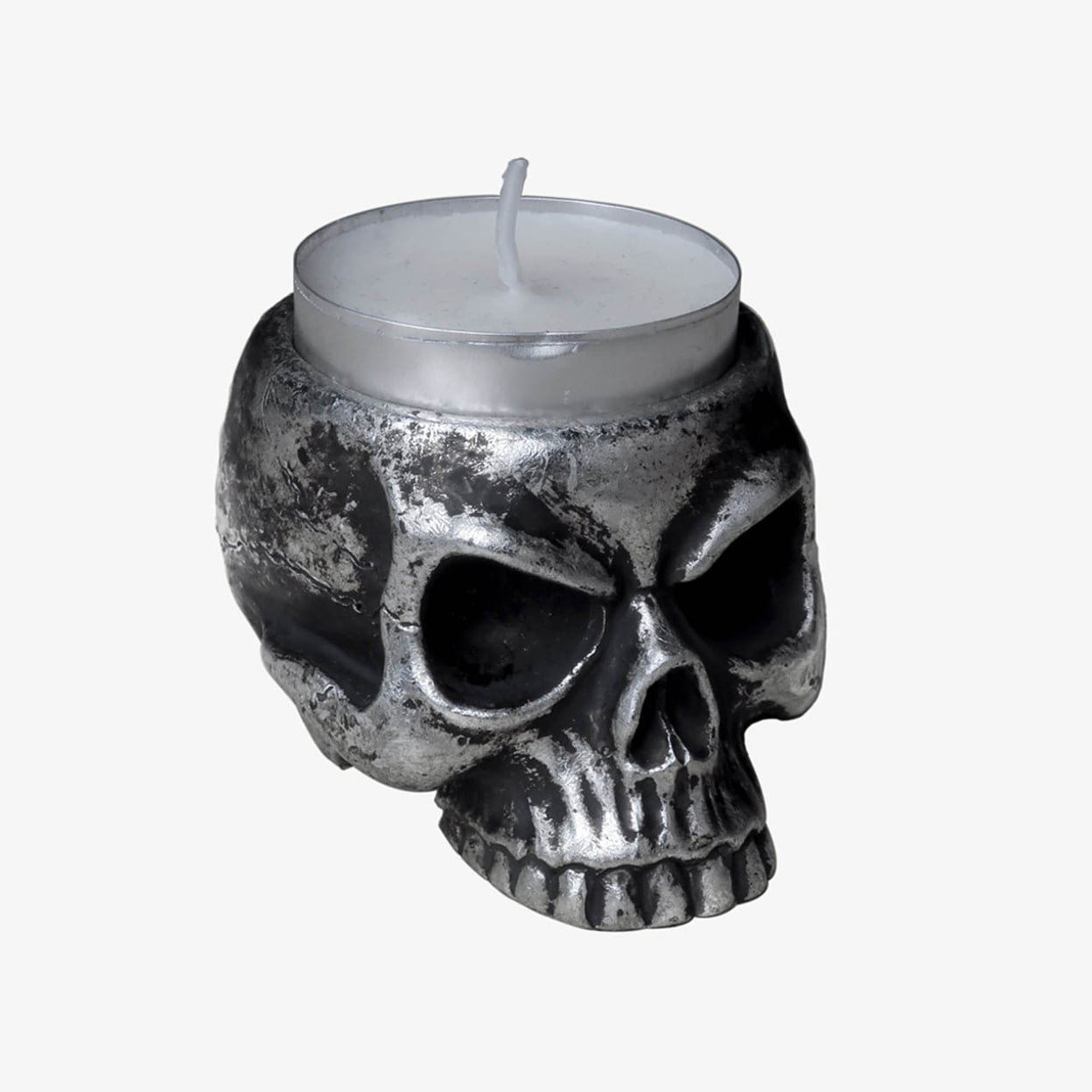 V74 Skull Candle Holder & Tea Lights, Poly Resin
