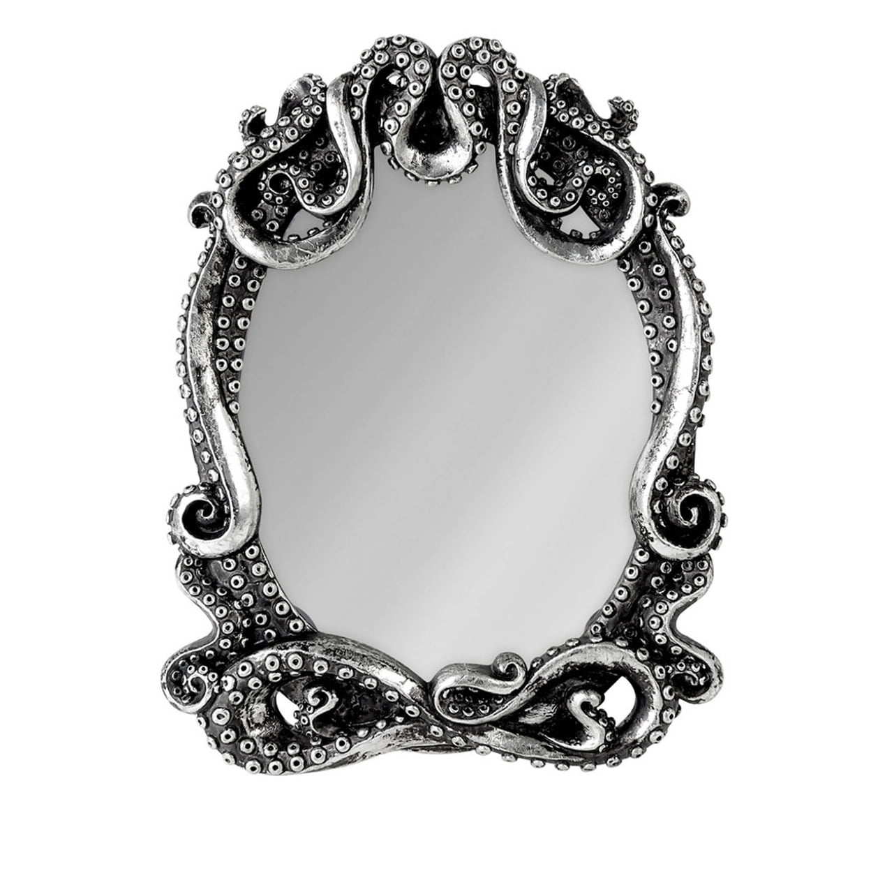 V77 Kraken Wall Compact Mirror - Antique Silver, Poly Resin