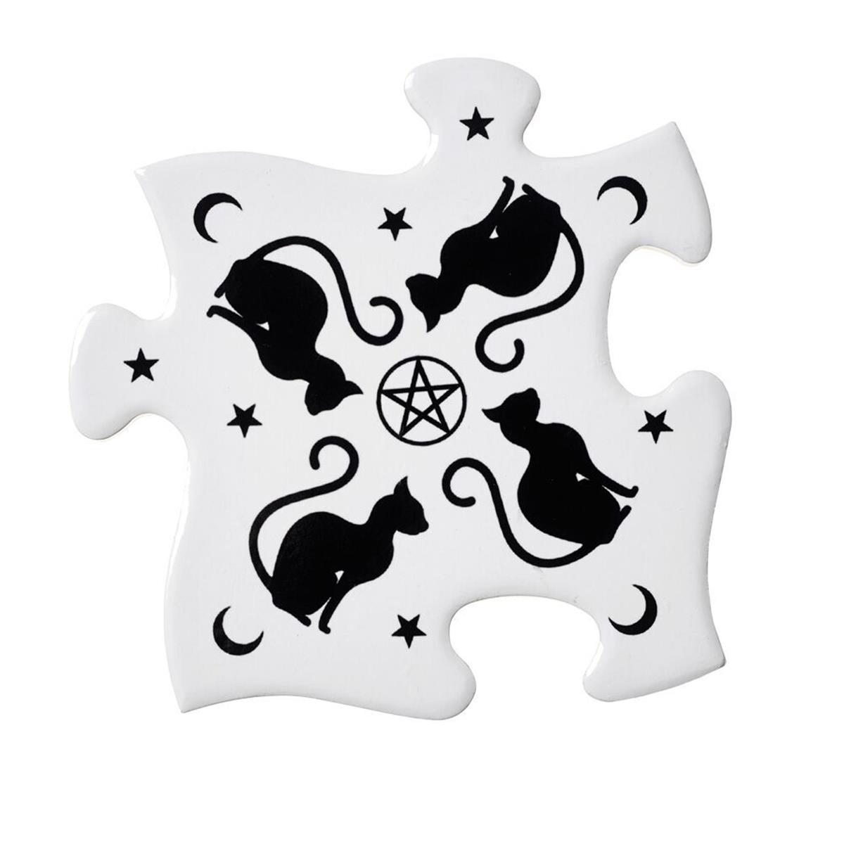 Cj3 Ceramic Black Cats Jigsaw Coaster - 4 Piece