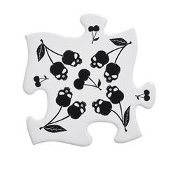 Cj4 Ceramic Black Skull Cherries Jigsaw Coaster - 4 Piece