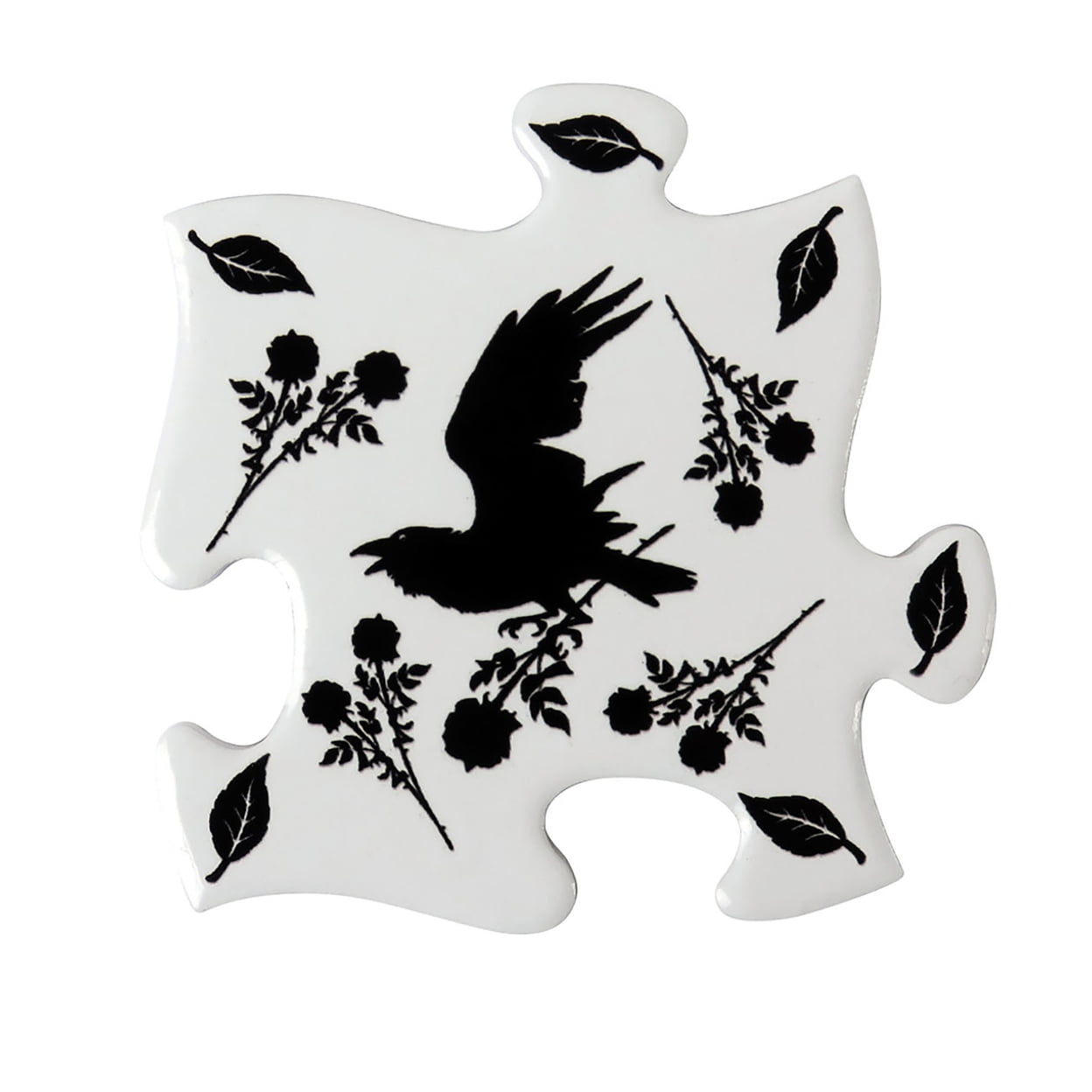 Cj5 Ceramic Black Raven & Rose Jigsaw Coaster - 4 Piece