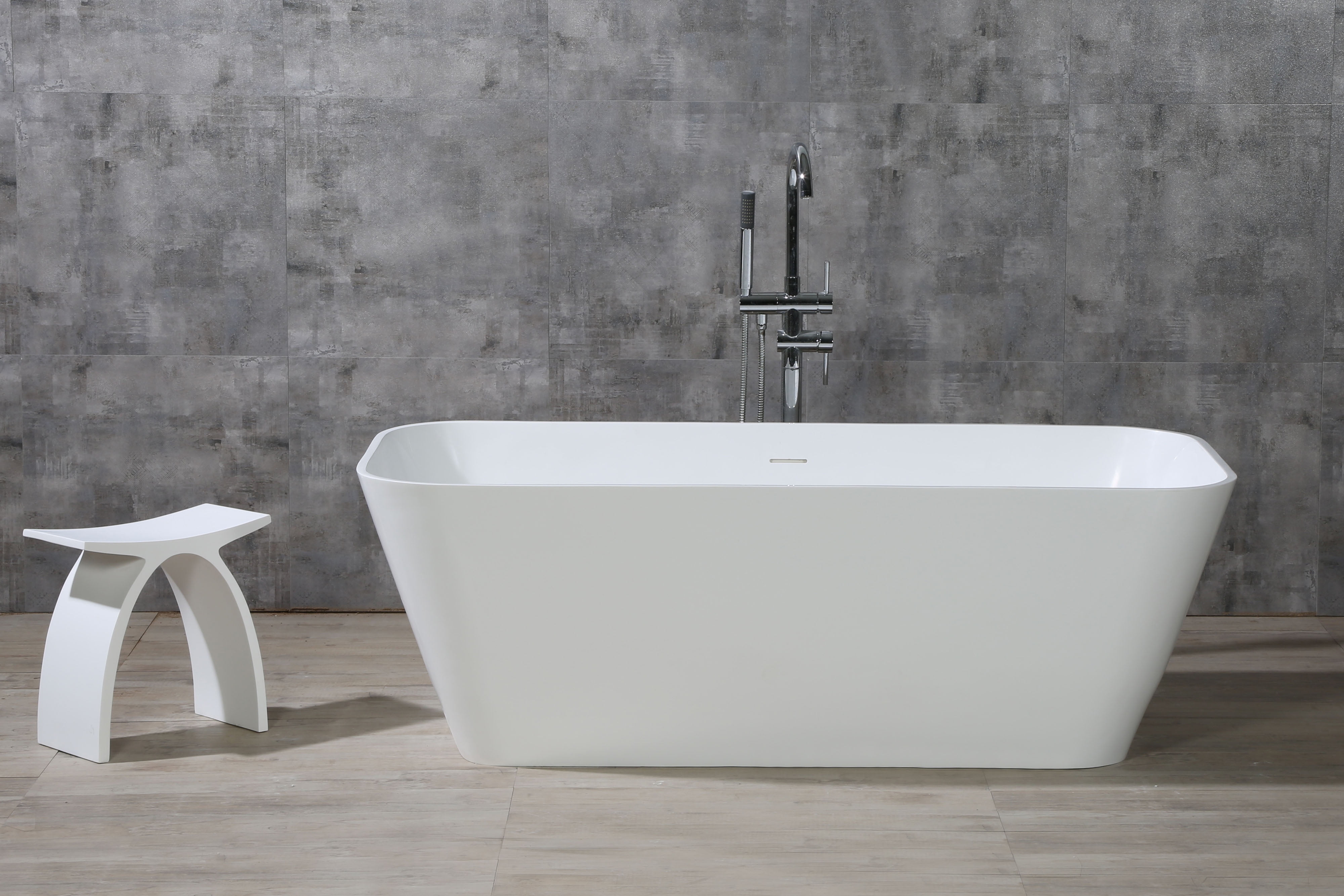 Ab9952 67 In. Rectangular Solid Surface Smooth Resin Soaking Bathtub, White