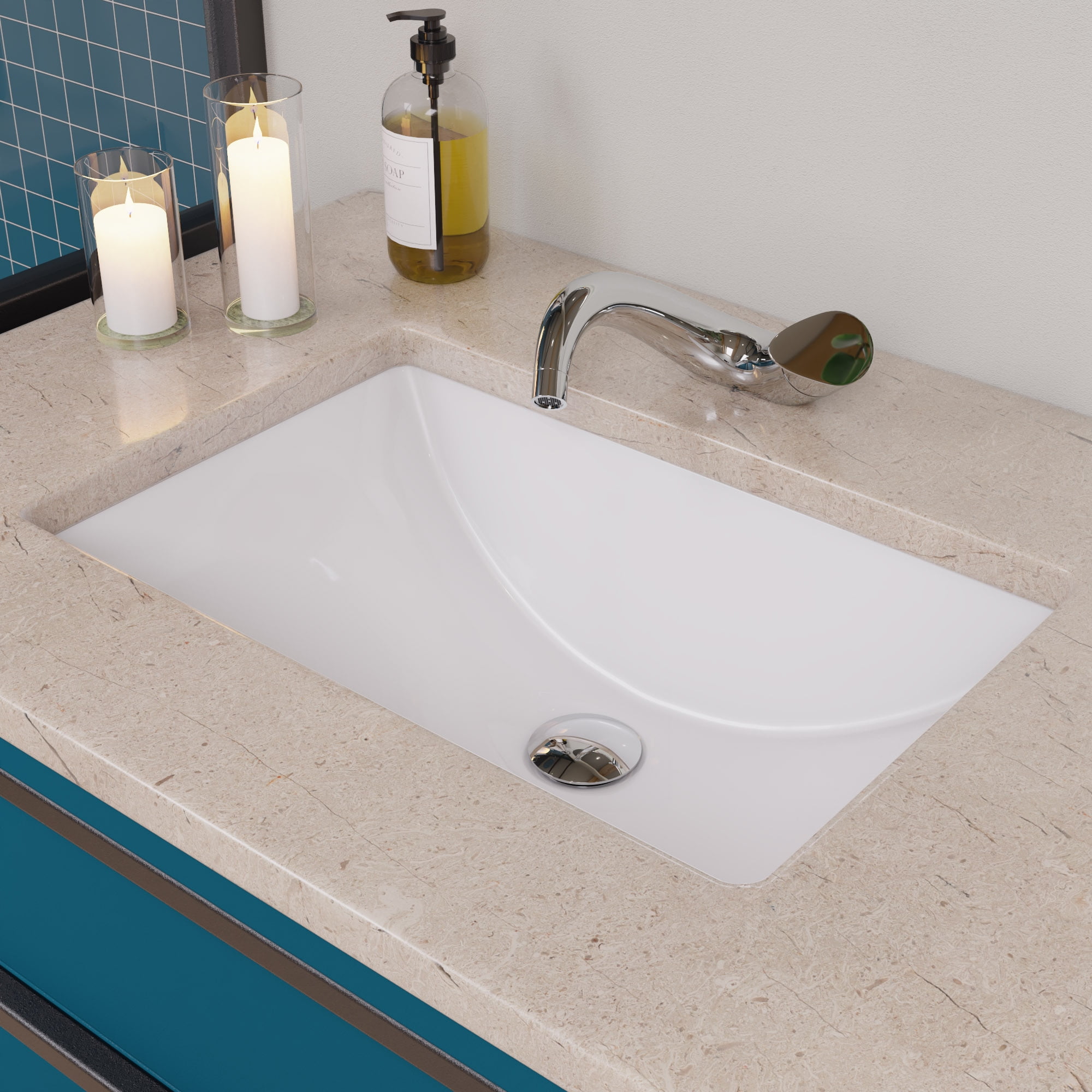 Bc227 White Ceramic 22 X 15 In. Undermount Rectangular Bathroom Sink