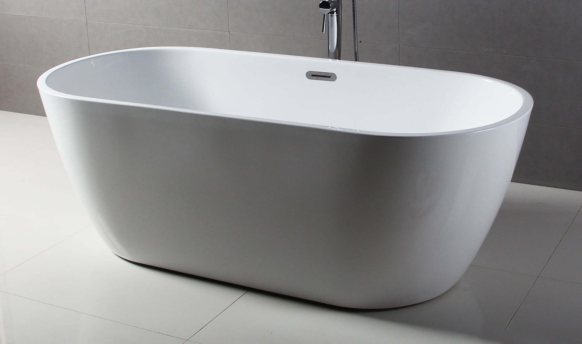 Ab8839 67 In. White Oval Acrylic Free Standing Soaking Bathtub