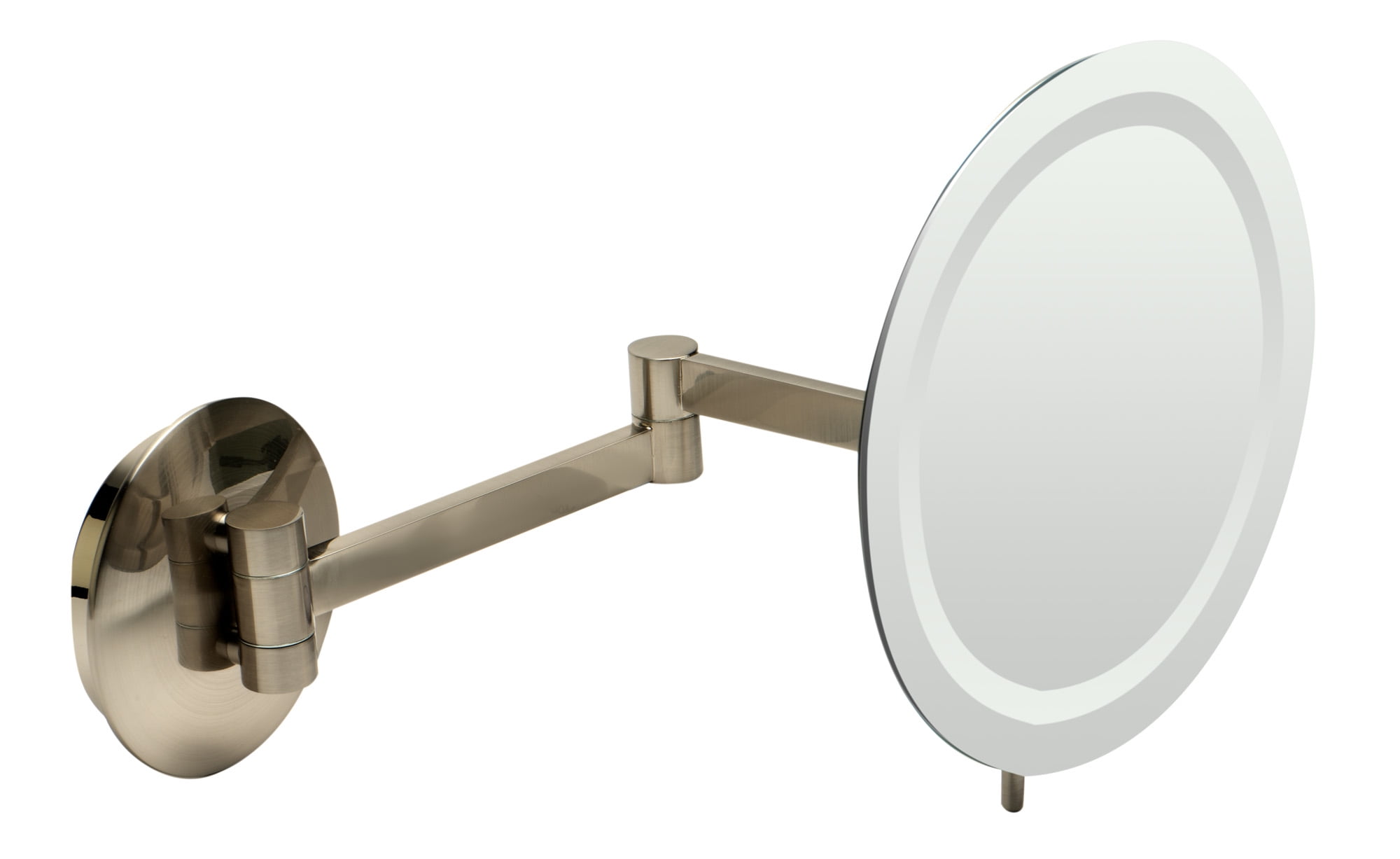 Abm9wled-bn 9 In. Wall Mount Round 5x Magnifying Cosmetic Mirror With Light - Brushed Nickel