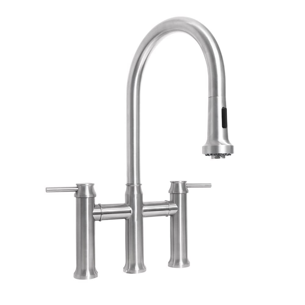 Whs6900-pdk-bss Waterhaus Lead-free Solid Stainless Steel Bridge Faucet With A Gooseneck Swivel Spout - Brushed Stainless Steel