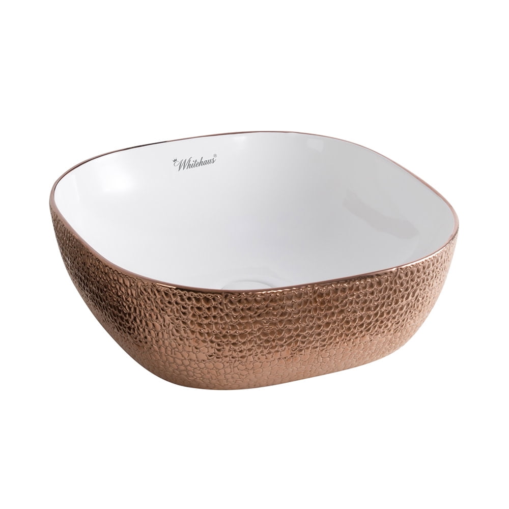 Wh71301-f23 Isabella Plus Collection Square Above Mount Basin With Center Drain - Rose Gold & White
