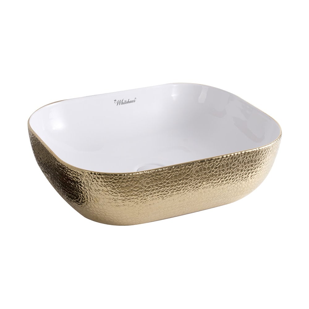 Wh71302-f25 Isabella Plus Collection Rectangular Above Mount Basin With Center Drain - Gold & White