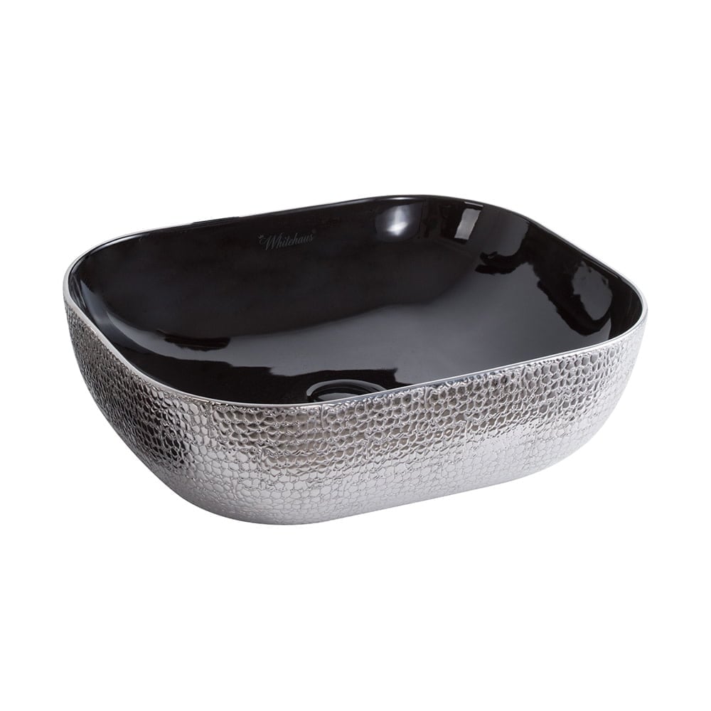 Wh71302-f20 Isabella Plus Collection Rectangular Above Mount Basin With Center Drain - Silver & Black