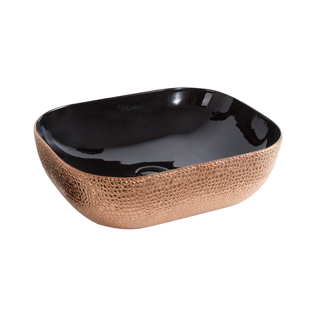 Wh71302-f24 Isabella Plus Collection Rectangular Above Mount Basin With Center Drain - Rose Gold & Black