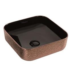Wh71303-f24 Isabella Plus Collection Square Above Mount Basin With An Embossed Exterior, Smooth Interior & Center Drain - Black & Rose Gold