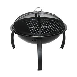 22 In. Classic Round Steel Fire Pit Kit With Flame Retardant Lid & Poker, Black