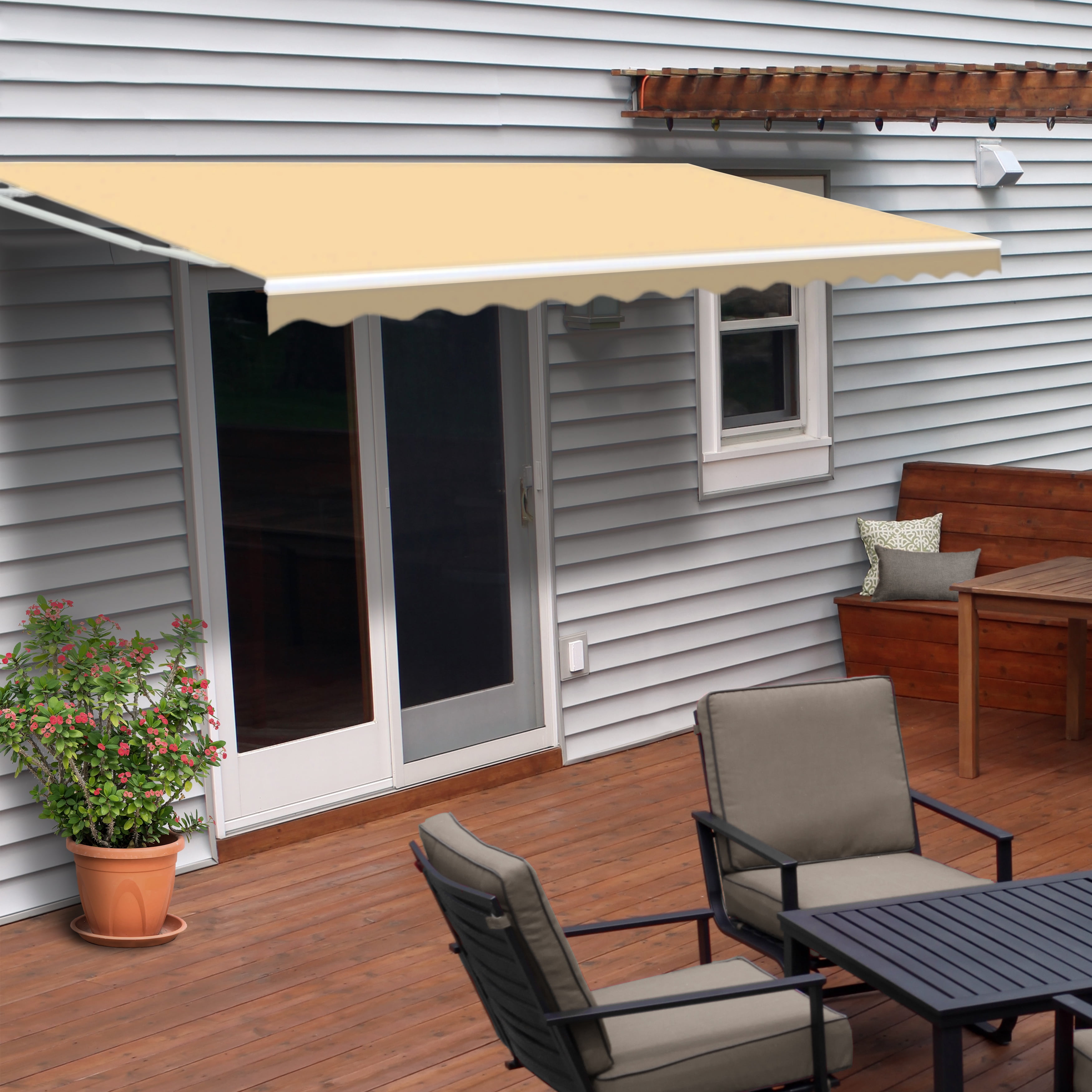 16 X 10 Ft. Retractable Outdoor Motorized Patio Awning, Ivory