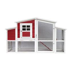 Dxh045-unb Spacious Multi Level Barn Style Fir Wood Chicken Coop Or Rabbit Hutch With Divided Nesting Area, Red