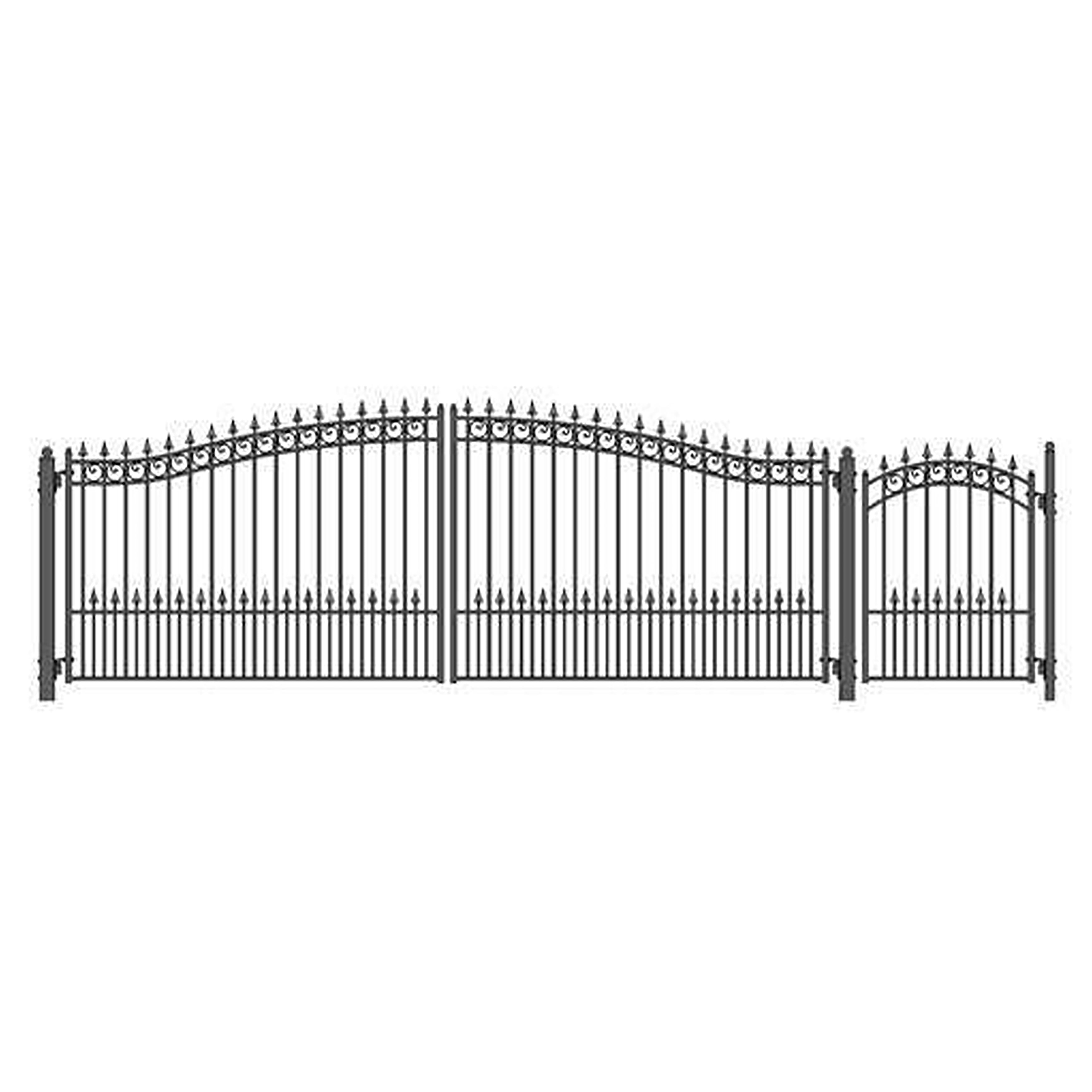 Set16x4prad-unb 16 Ft. Prague Style Steel Swing Dual Driveway With Pedestrian Gate, Black