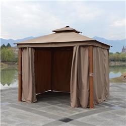 Gzc10x10w-unb 10 X 10 Ft. Double Roof Aluminum Frame Gazebo With Wooden Finish & Curtain, Sand