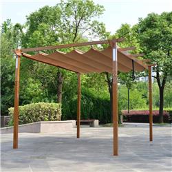 Perg10x13lsd-unb 13 X 10 Ft. Aluminum Outdoor Retractable Pergola With Solar Powered Led Lamps & Wooden Finish, Sand