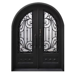 Idr6281bk08-unb 62 X 81 In. Iron Round Top Dimensional-panel Dual Door With Frame & Threshold, Matte Black