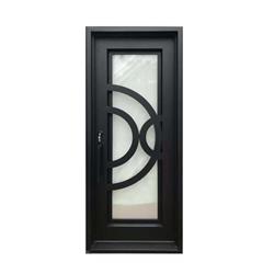 Idr4096bk12-unb 96 X 40 In. Iron Square Top Curved-arc Design Single Door With Frame & Threshold, Matte Black