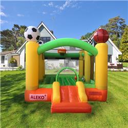 Bhsports-unb Inflatable Playtime 4-in-1 Bounce House With Basketball Rim Soccer Arena, Volleyball Net & Slide