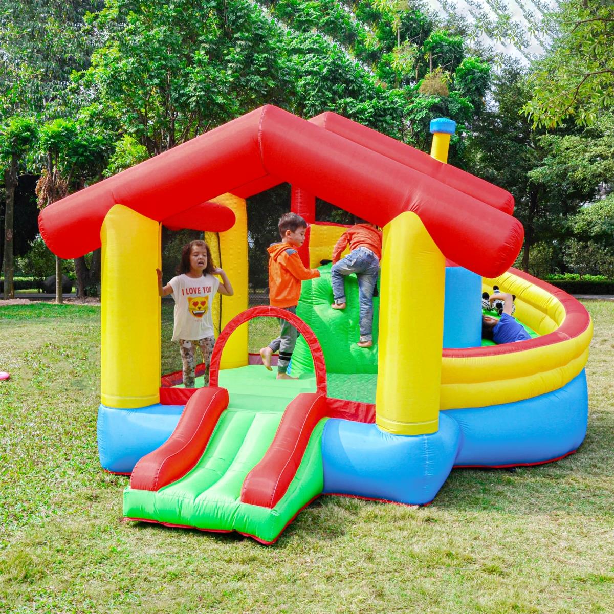 Bhhouse-unb Inflatable Playtime Bounce House With Double Slide & Removable Shaded Canopy