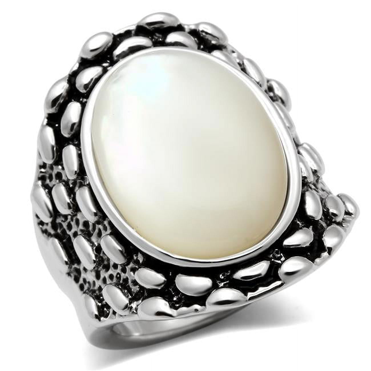 Women Rhodium Brass Ring with Precious Stone in White - Size 5