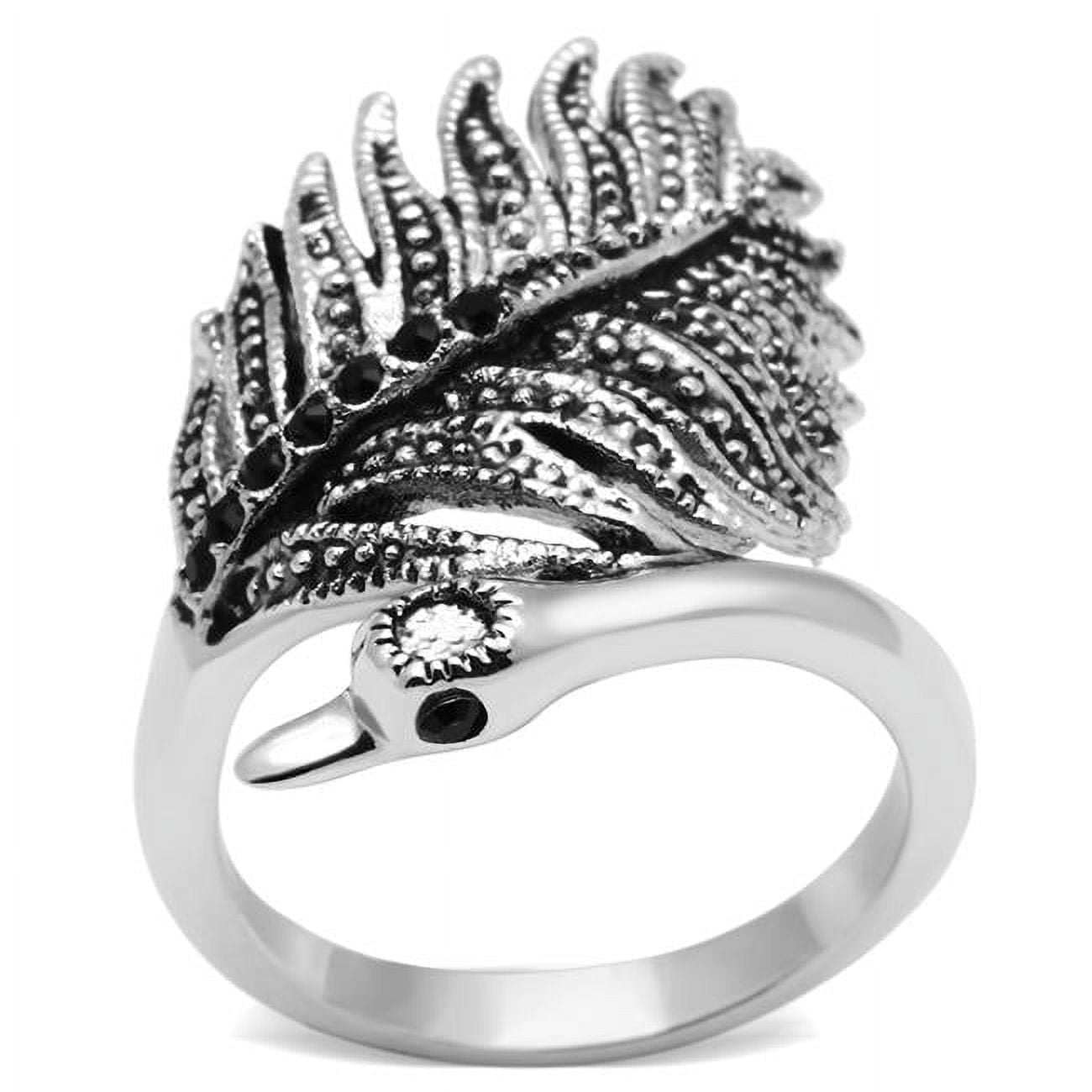 Women Rhodium Brass Ring with Top Grade Crystal in Black Diamond - Size 7