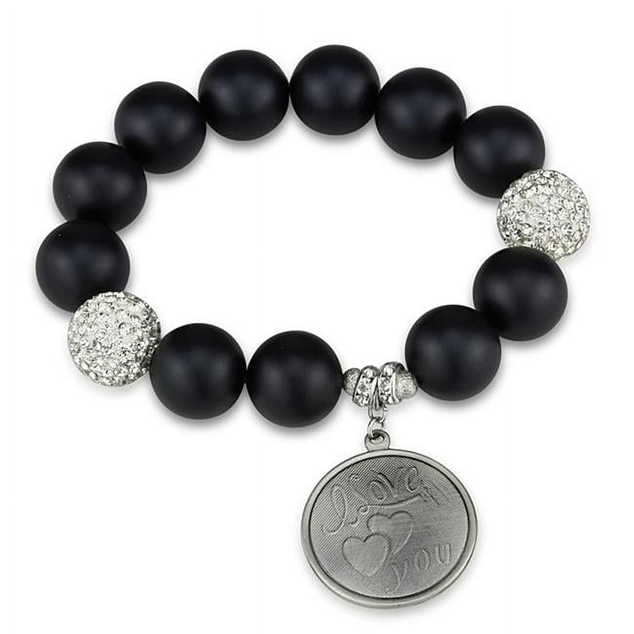Women Antique Silver White Metal Bracelet with Synthetic in Jet - 8 in.