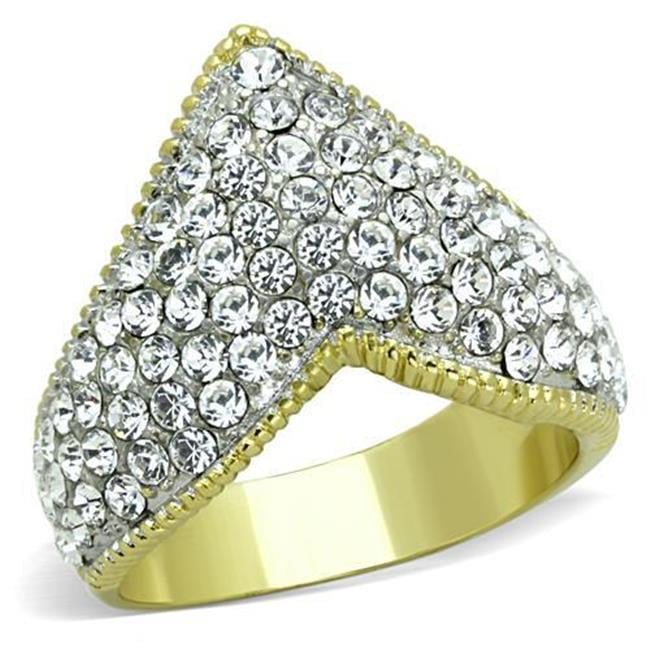 TK1562-5 Women Two-Tone IP Gold Stainless Steel Ring with Top Grade Crystal in Clear - Size 5