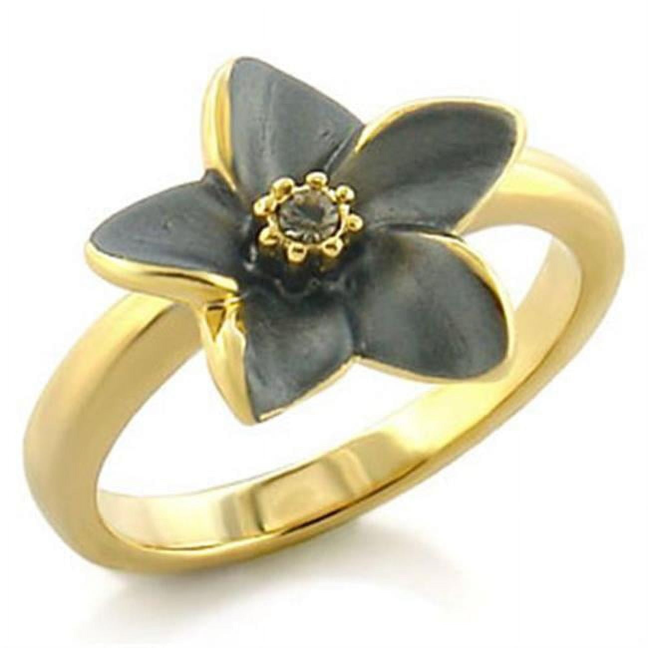 Women Gold White Metal Ring with Top Grade Crystal in Black Diamond - Size 6