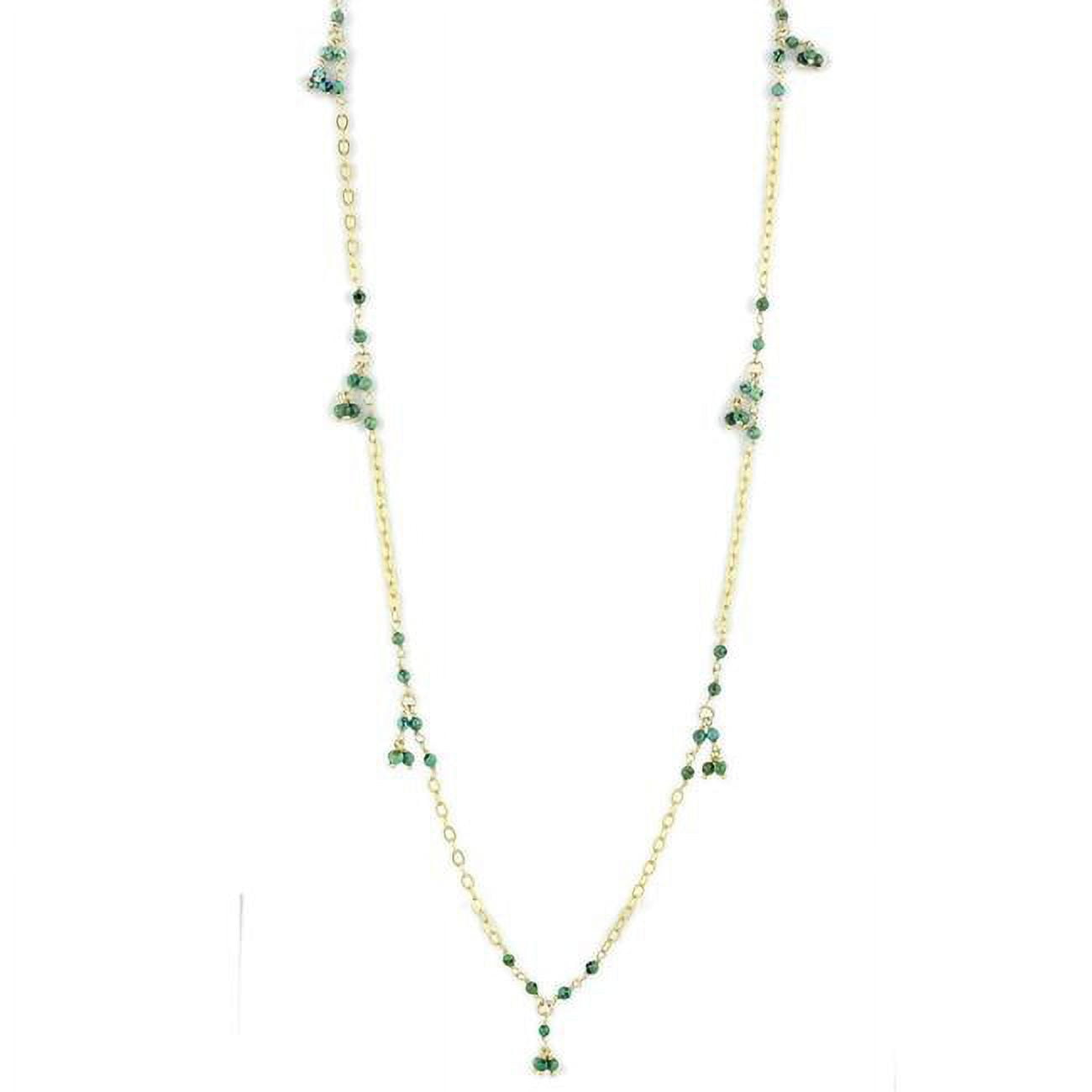 Women Matte Gold 925 Sterling Silver Necklace with Semi-Precious in Emerald - 42 in.