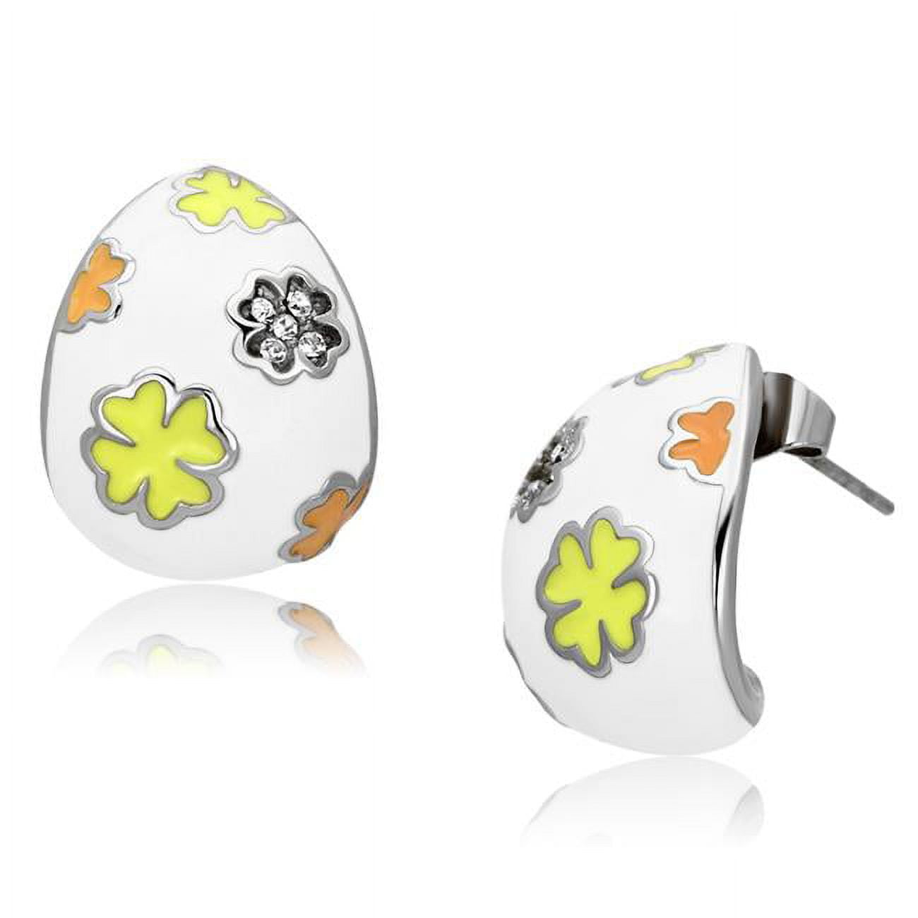 Women High Polished Stainless Steel Earrings with Top Grade Crystal in Clear