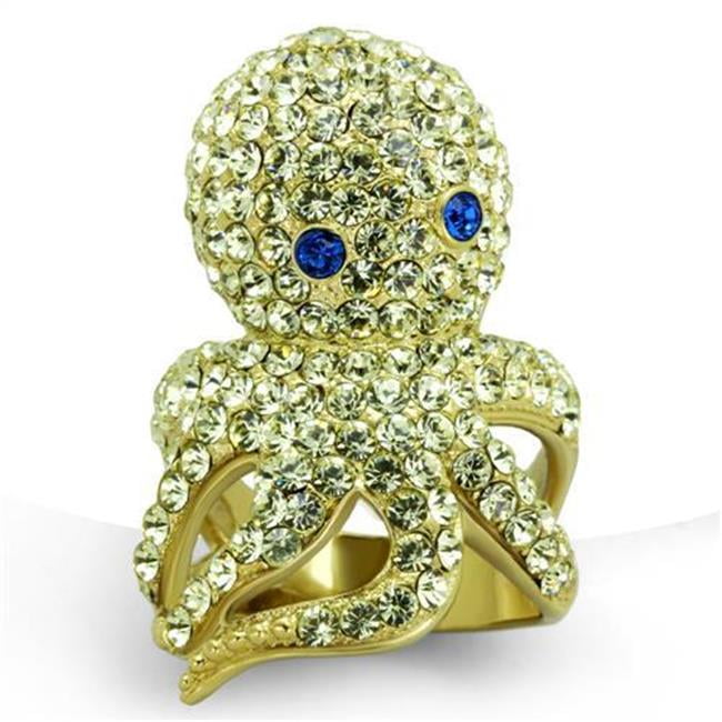 Women IP Gold Stainless Steel Ring with Top Grade Crystal in Multi Color - Size 6