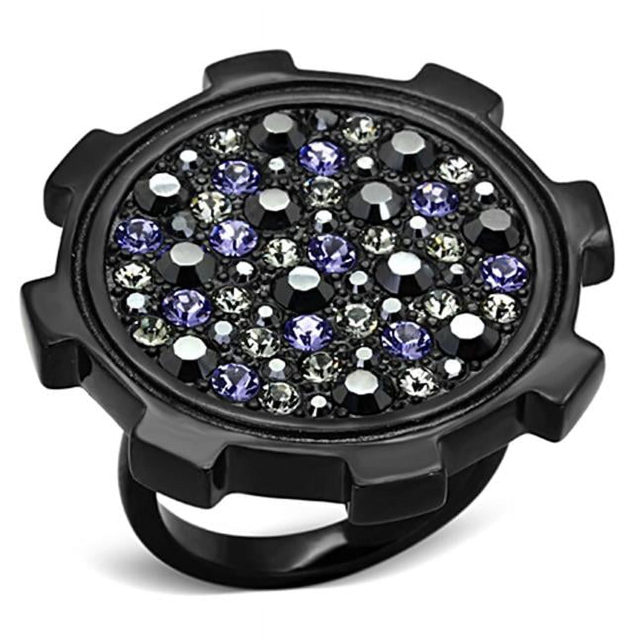 TK1296-10 Women IP Black Stainless Steel Ring with Top Grade Crystal in Multi Color - Size 10