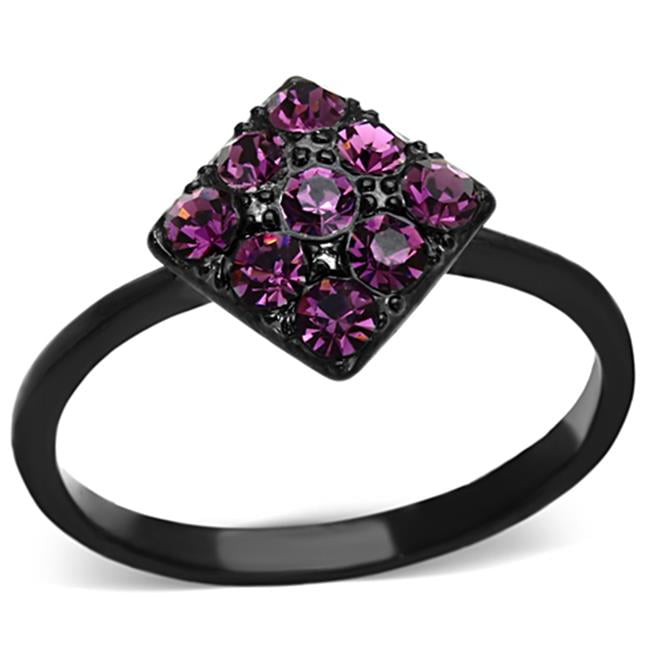 Women IP Black Stainless Steel Ring with Top Grade Crystal in Amethyst - Size 10