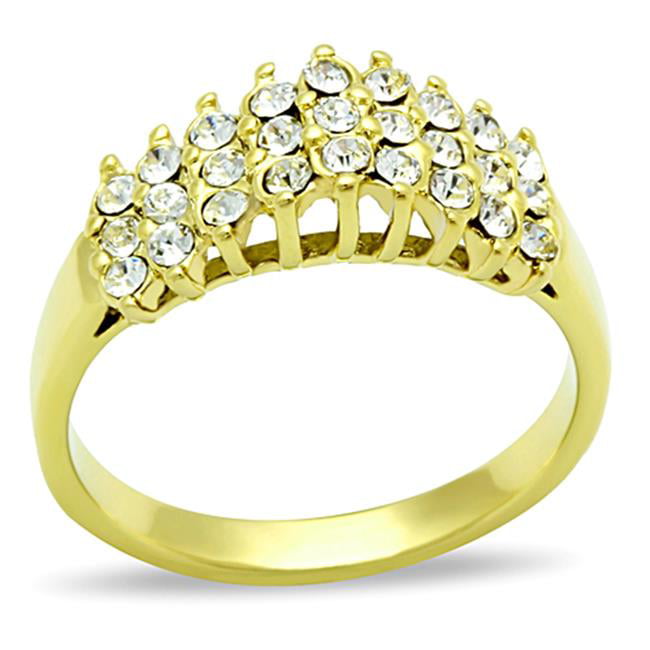 Women IP Gold Stainless Steel Ring with Top Grade Crystal in Clear - Size 6