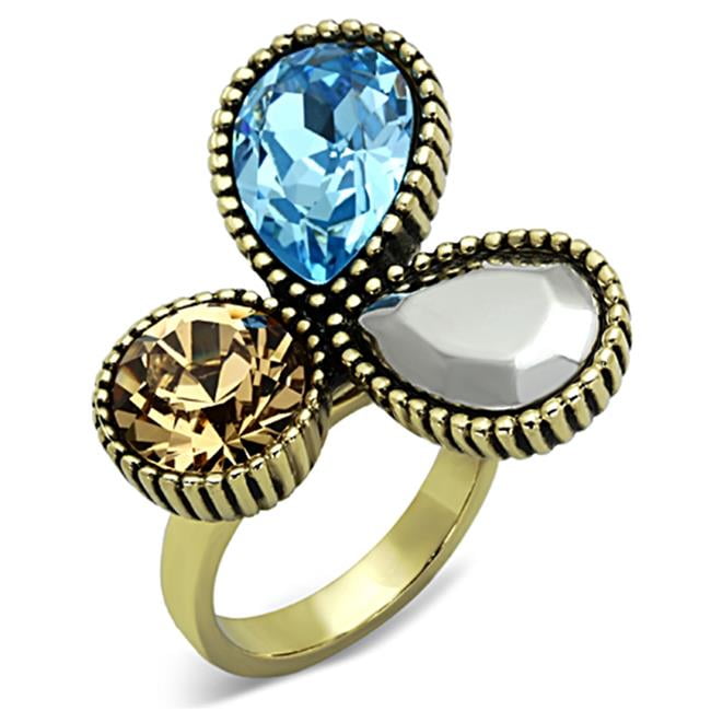 Women IP Gold Stainless Steel Ring with Top Grade Crystal in Multi Color - Size 5