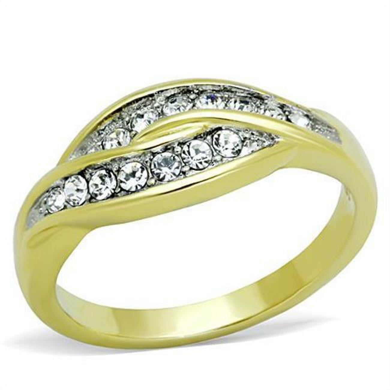 TK1704-9 Women Two-Tone IP Gold Stainless Steel Ring with Top Grade Crystal in Clear - Size 9