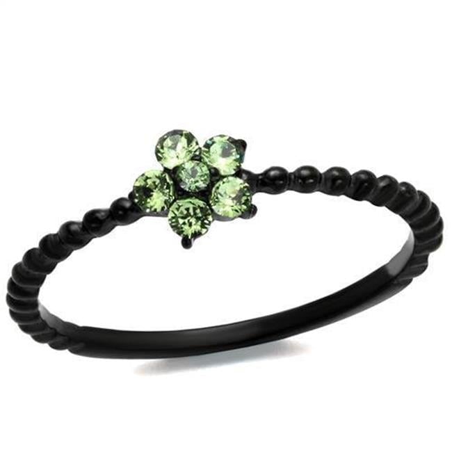 Women IP Black Stainless Steel Ring with Top Grade Crystal in Peridot - Size 8