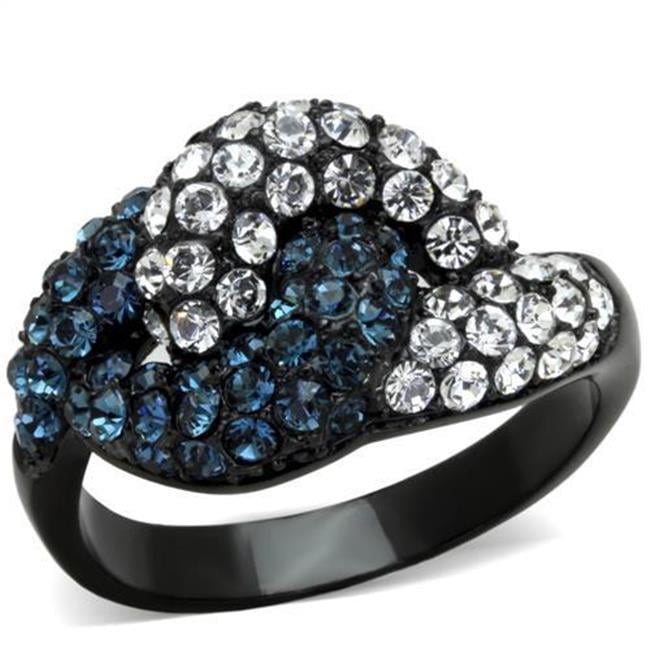 Women IP Black Stainless Steel Ring with Top Grade Crystal in Montana - Size 9