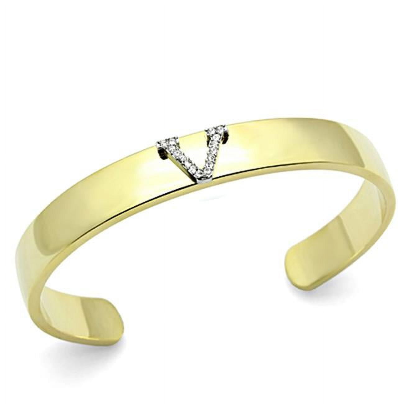 Women Gold & Rhodium White Metal Bangle with Top Grade Crystal in Clear - 6.75 in.