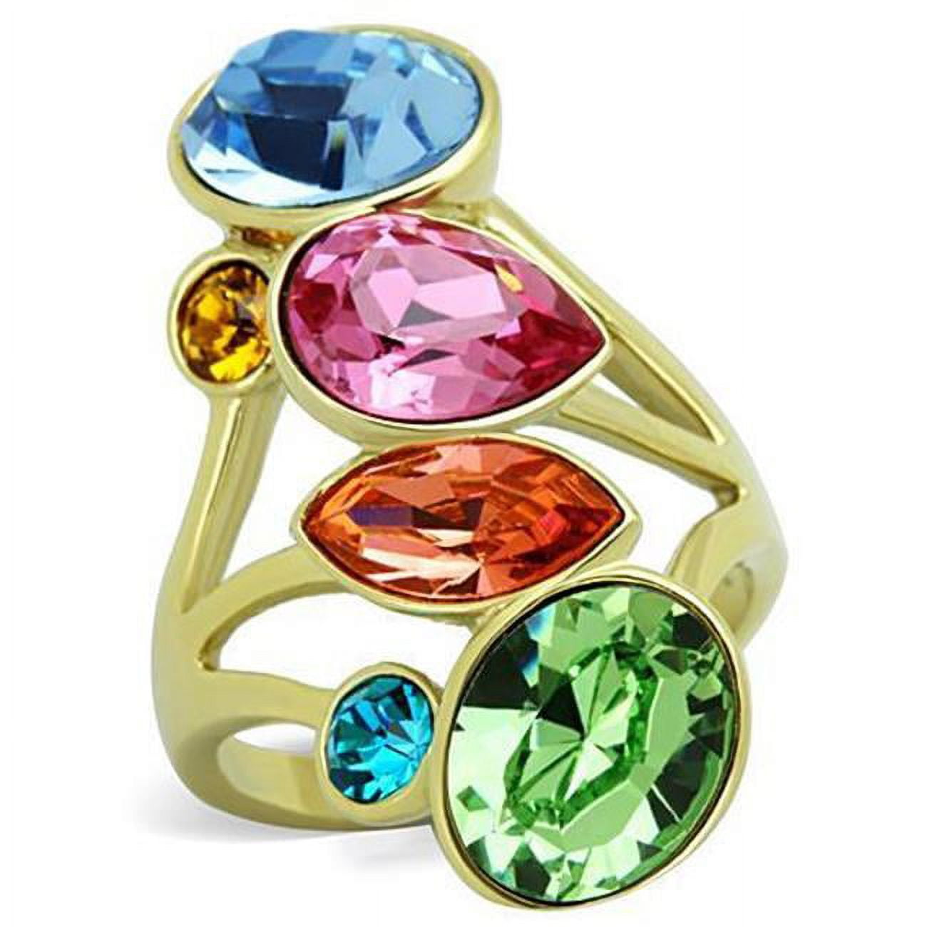 Women IP Gold Stainless Steel Ring with Top Grade Crystal in Multi Color - Size 5