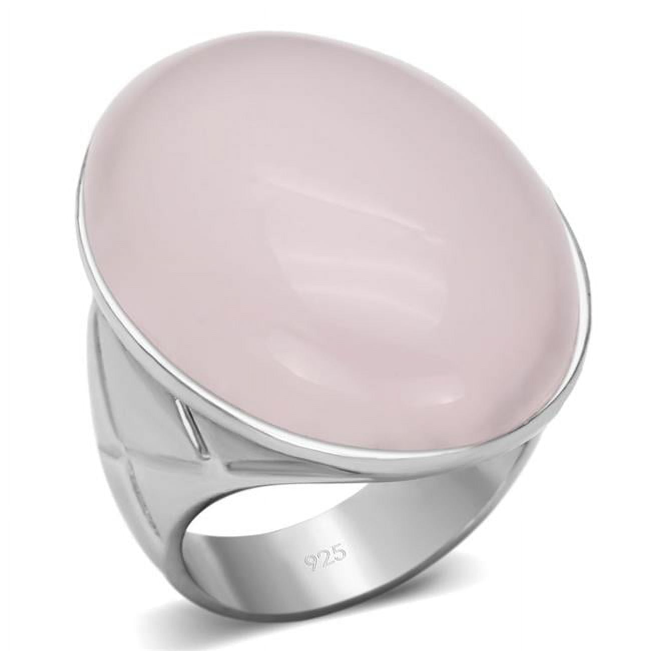 LOAS865-7 Women Rhodium 925 Sterling Silver Ring with Precious Stone in Light Rose - Size 7