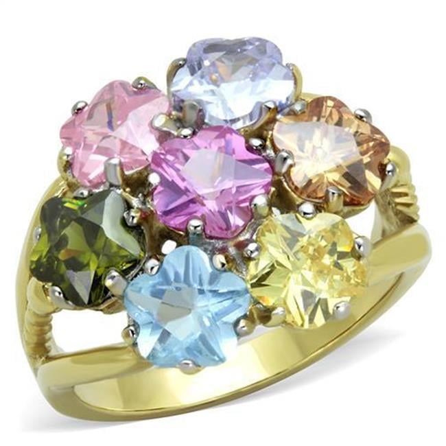 TK1791-6 Women Two-Tone IP Gold Stainless Steel Ring with Assorted in Multi Color - Size 6