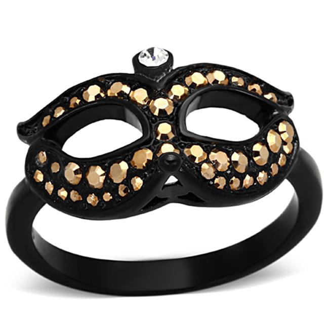 TK1299-6 Women IP Black Stainless Steel Ring with Top Grade Crystal in Metallic Light Gold - Size 6