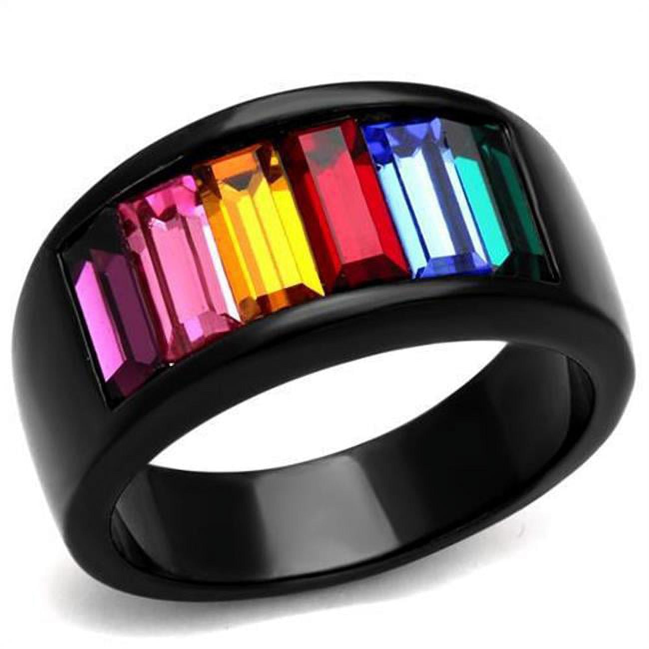 TK1415J-6 Women IP Black Stainless Steel Ring with Top Grade Crystal in Multi Color - Size 6