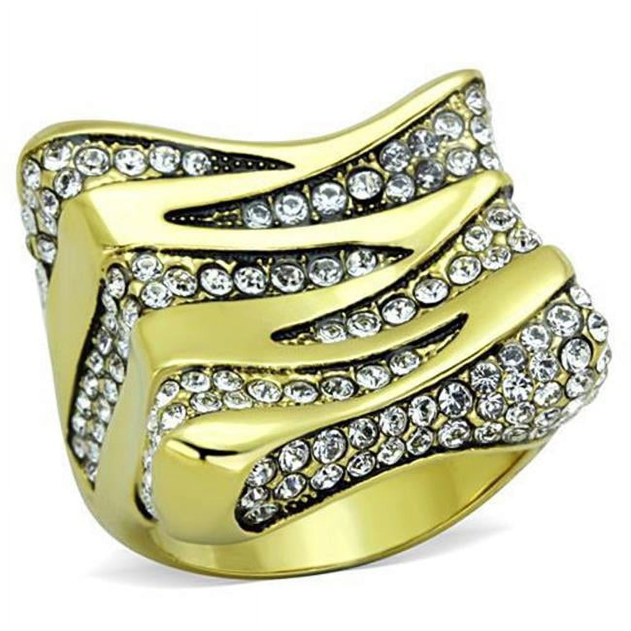 Women IP Gold Stainless Steel Ring with Top Grade Crystal in Clear - Size 6