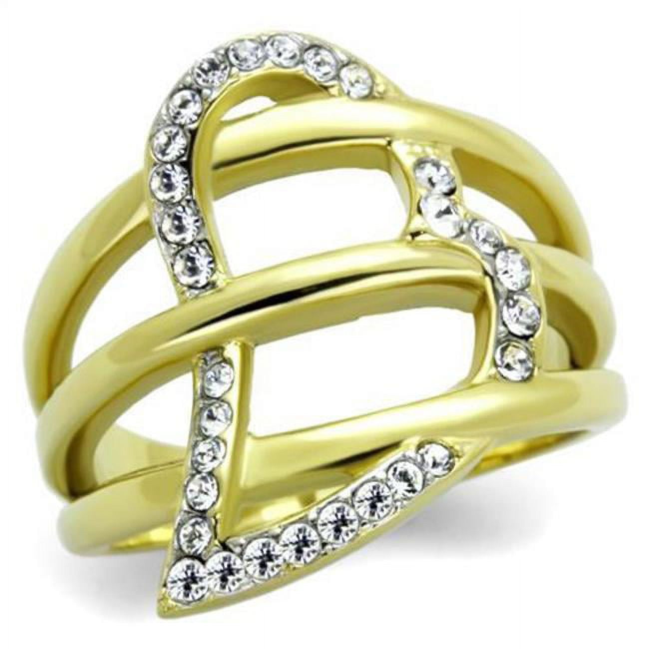 Women Two-Tone IP Gold Stainless Steel Ring with Top Grade Crystal in Clear - Size 6